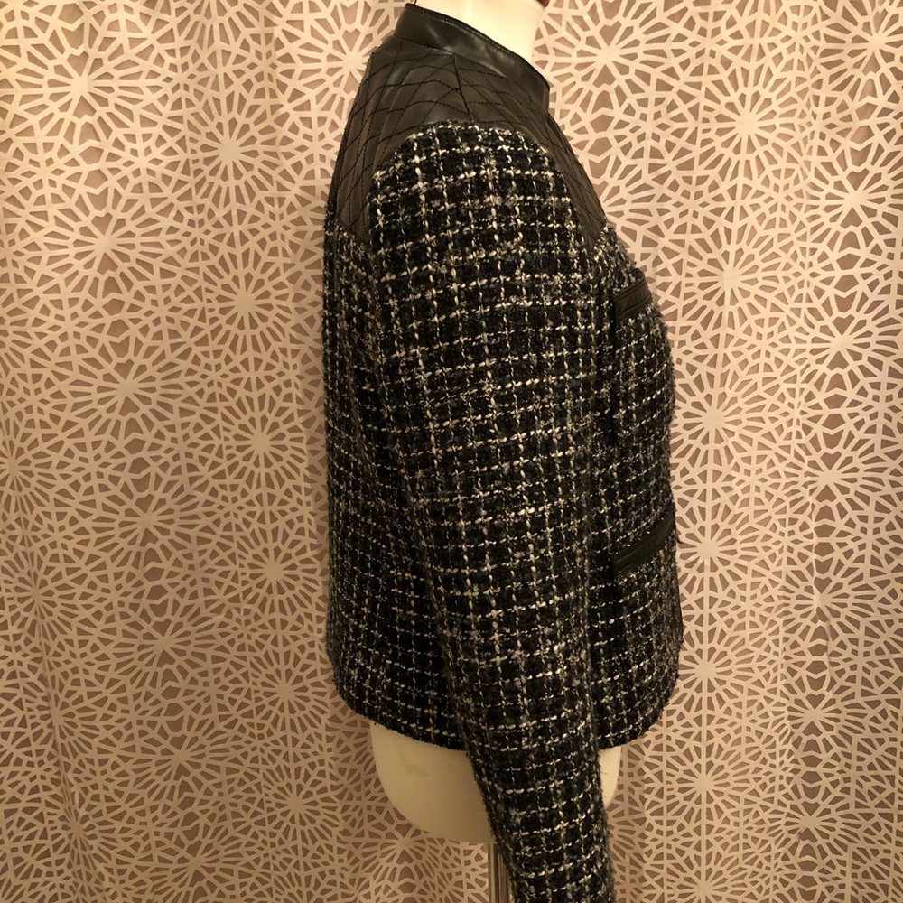 Axcess Chic Black Faux Leather Tweed Jacket - Picture 5 of 8